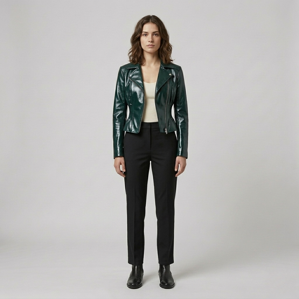 Women's Glossy Cropped Moto Jacket
