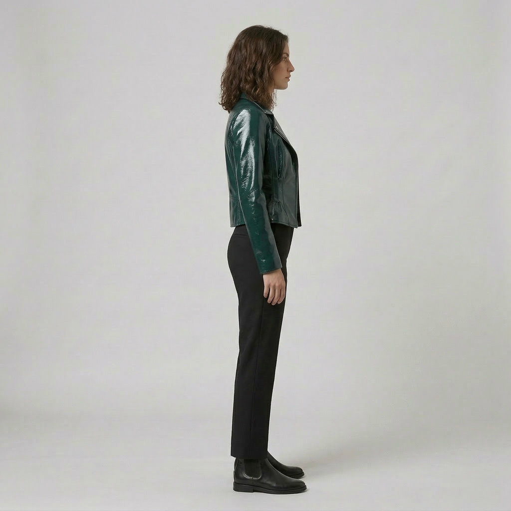 Women's Glossy Cropped Moto Jacket