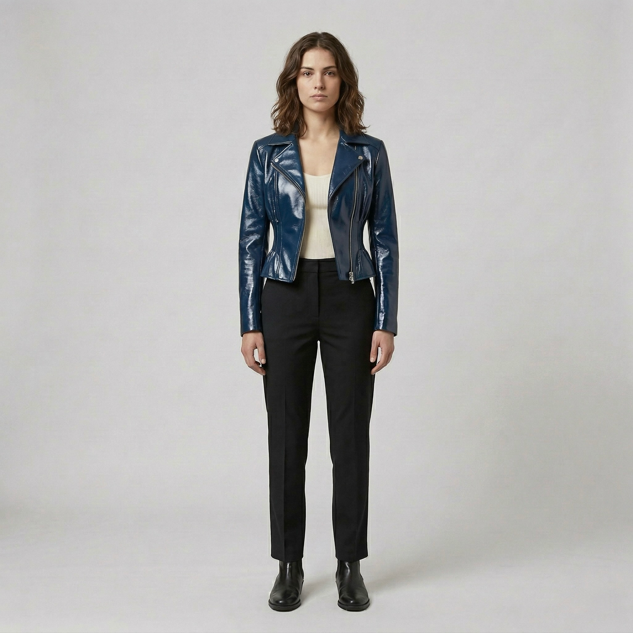 Women's Glossy Cropped Moto Jacket