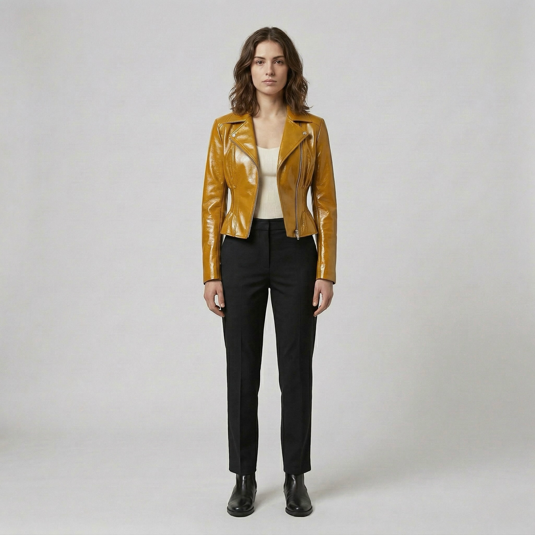 Women's Glossy Cropped Moto Jacket
