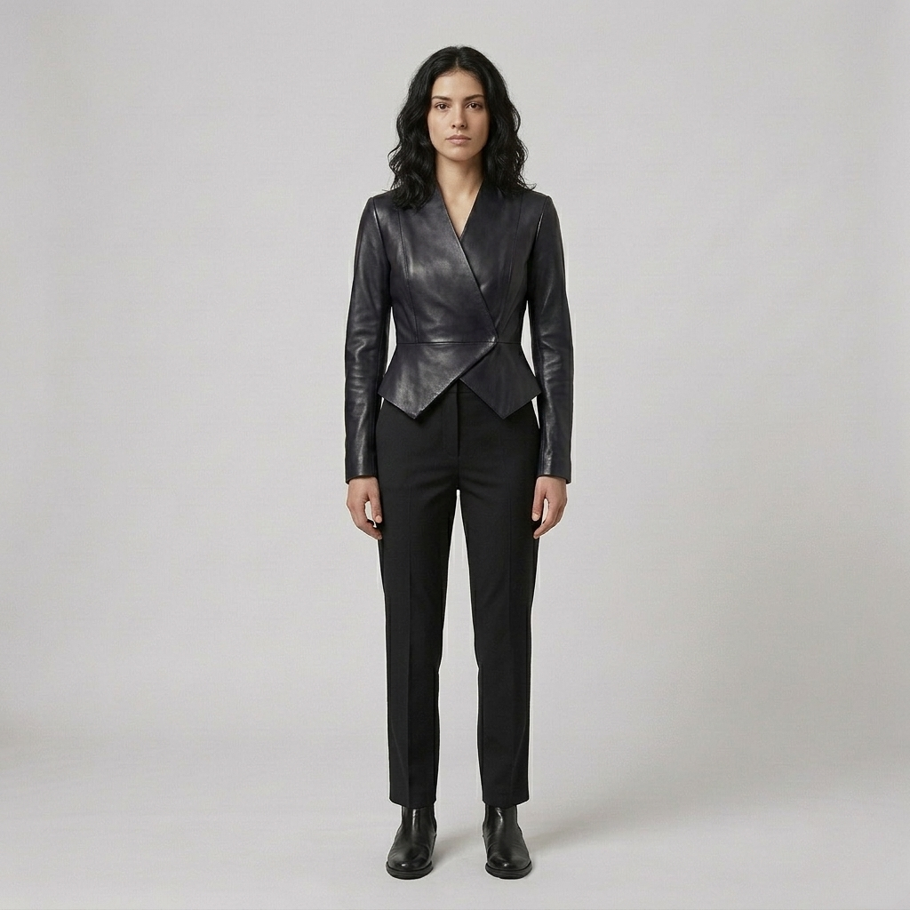 Women's Asymmetric Faux-Leather Wrap Blazer