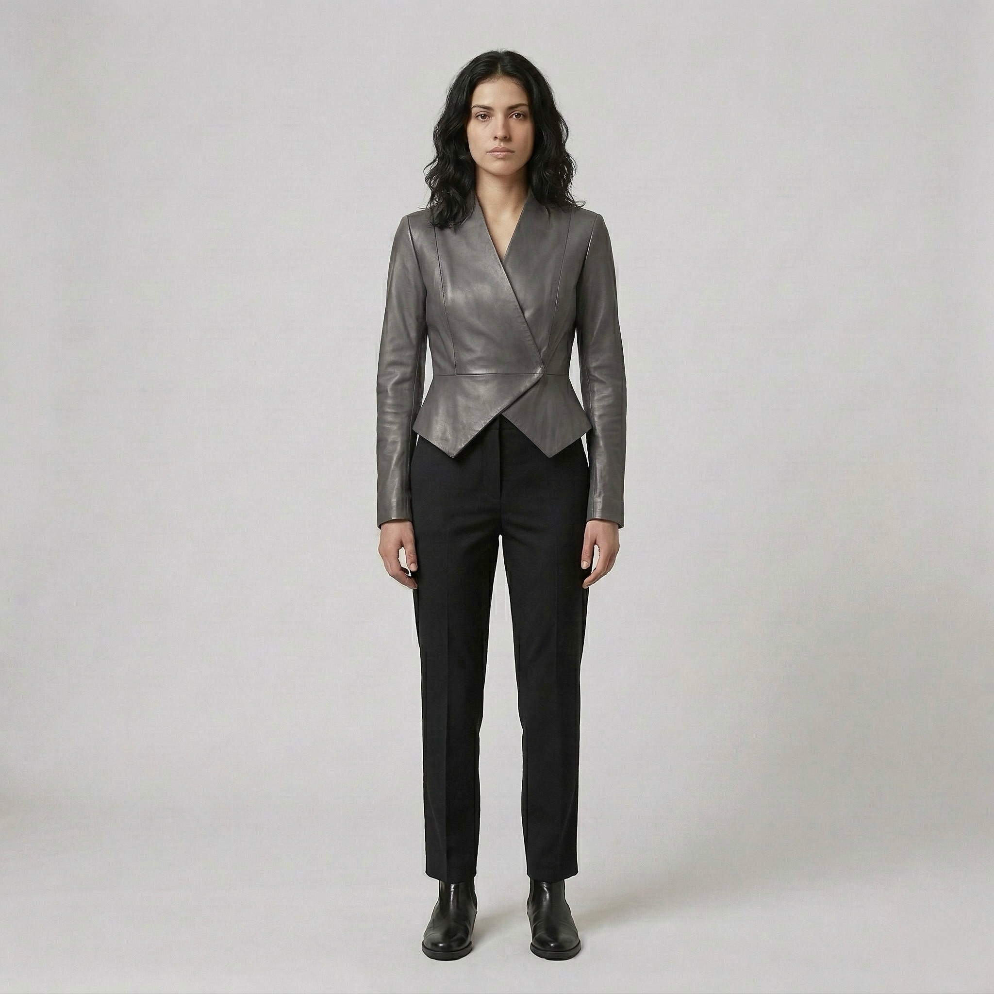 Women's Asymmetric Faux-Leather Wrap Blazer
