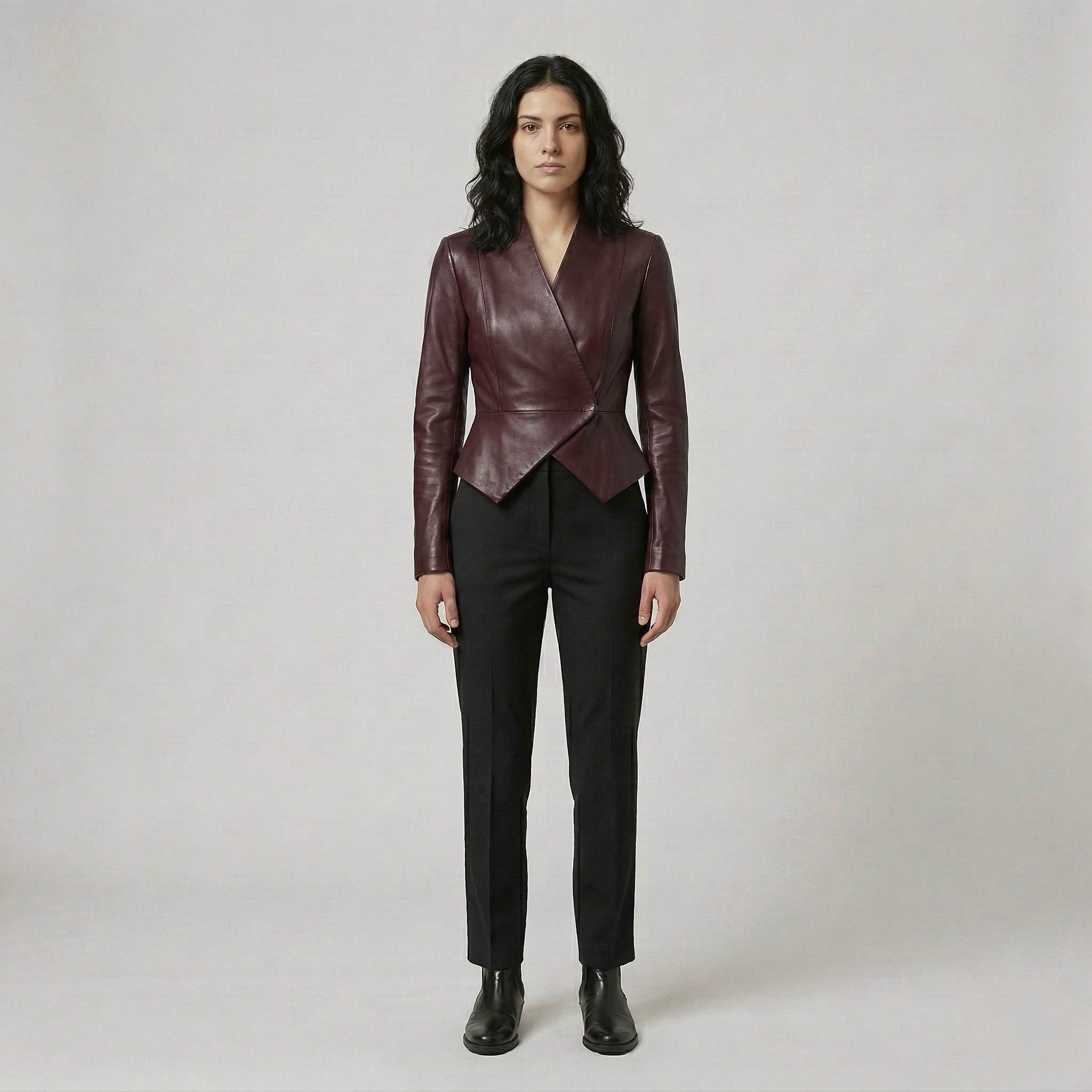Women's Asymmetric Faux-Leather Wrap Blazer