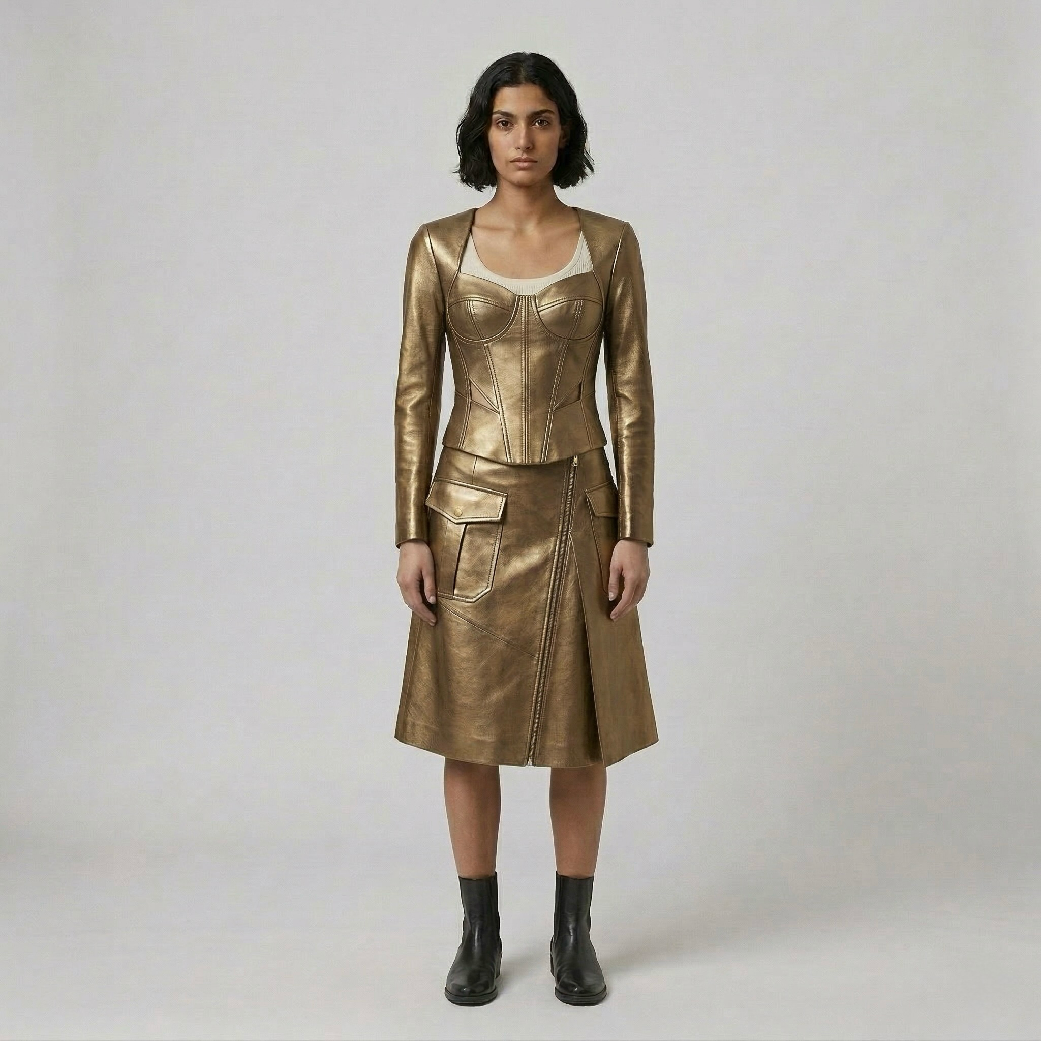 Women's Metallic Corset & Trouser Set