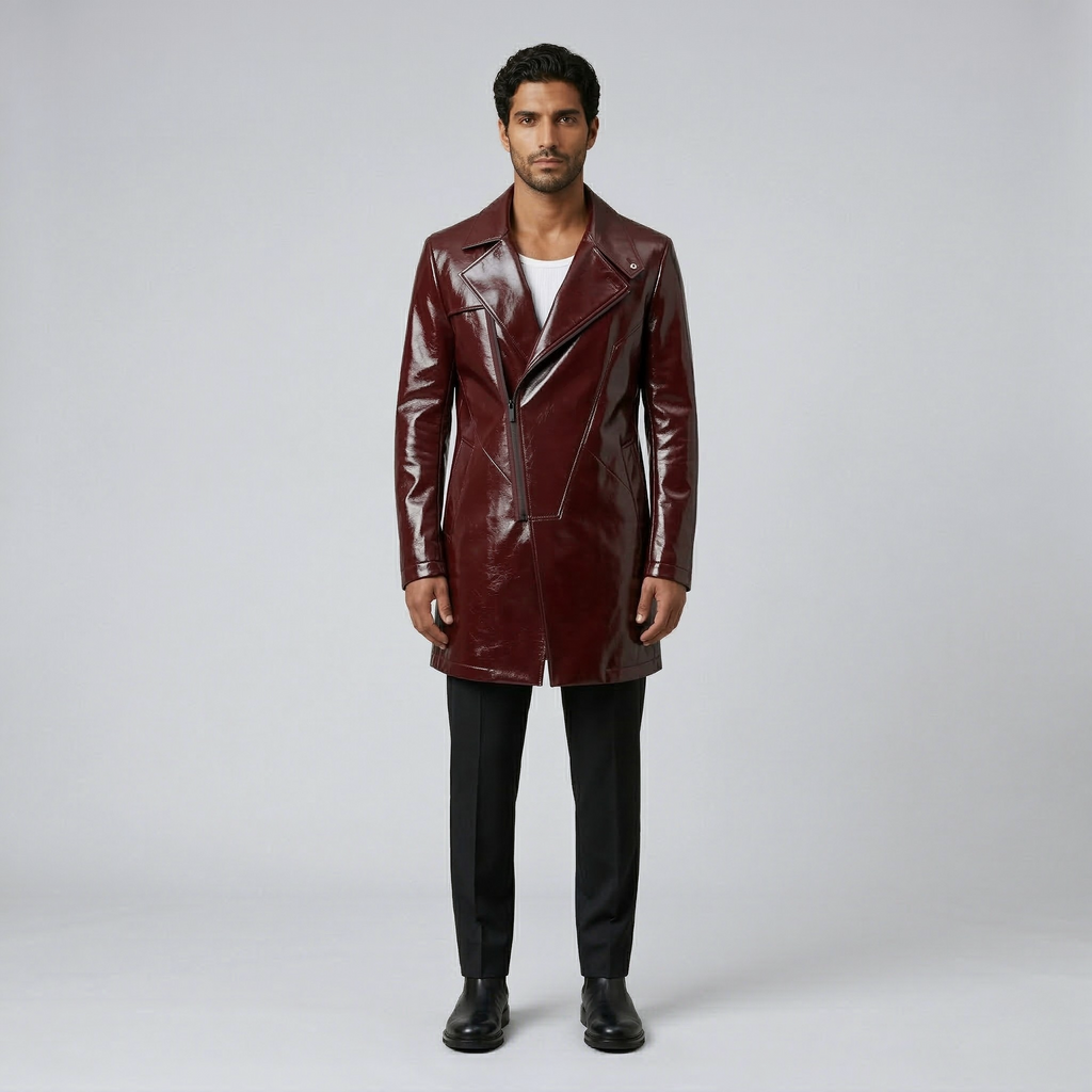 Men's High-Shine Faux-Leather Coat