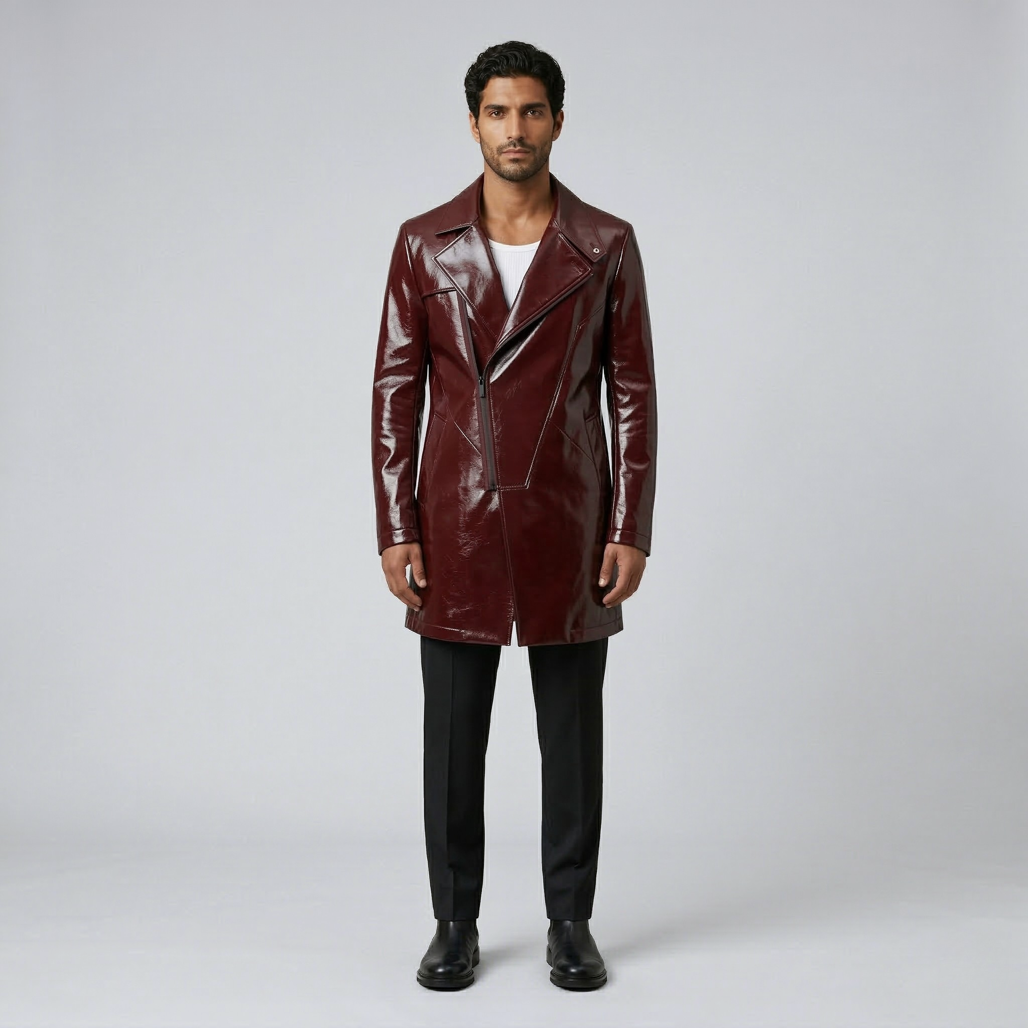 Men's High-Shine Faux-Leather Coat