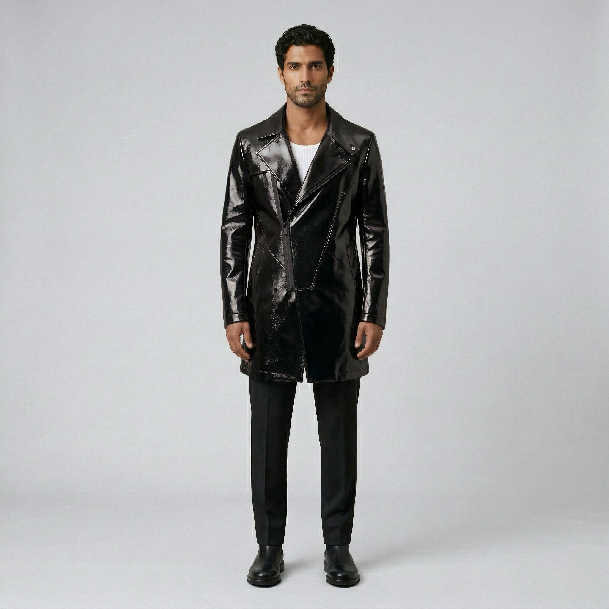 Men's High-Shine Faux-Leather Coat