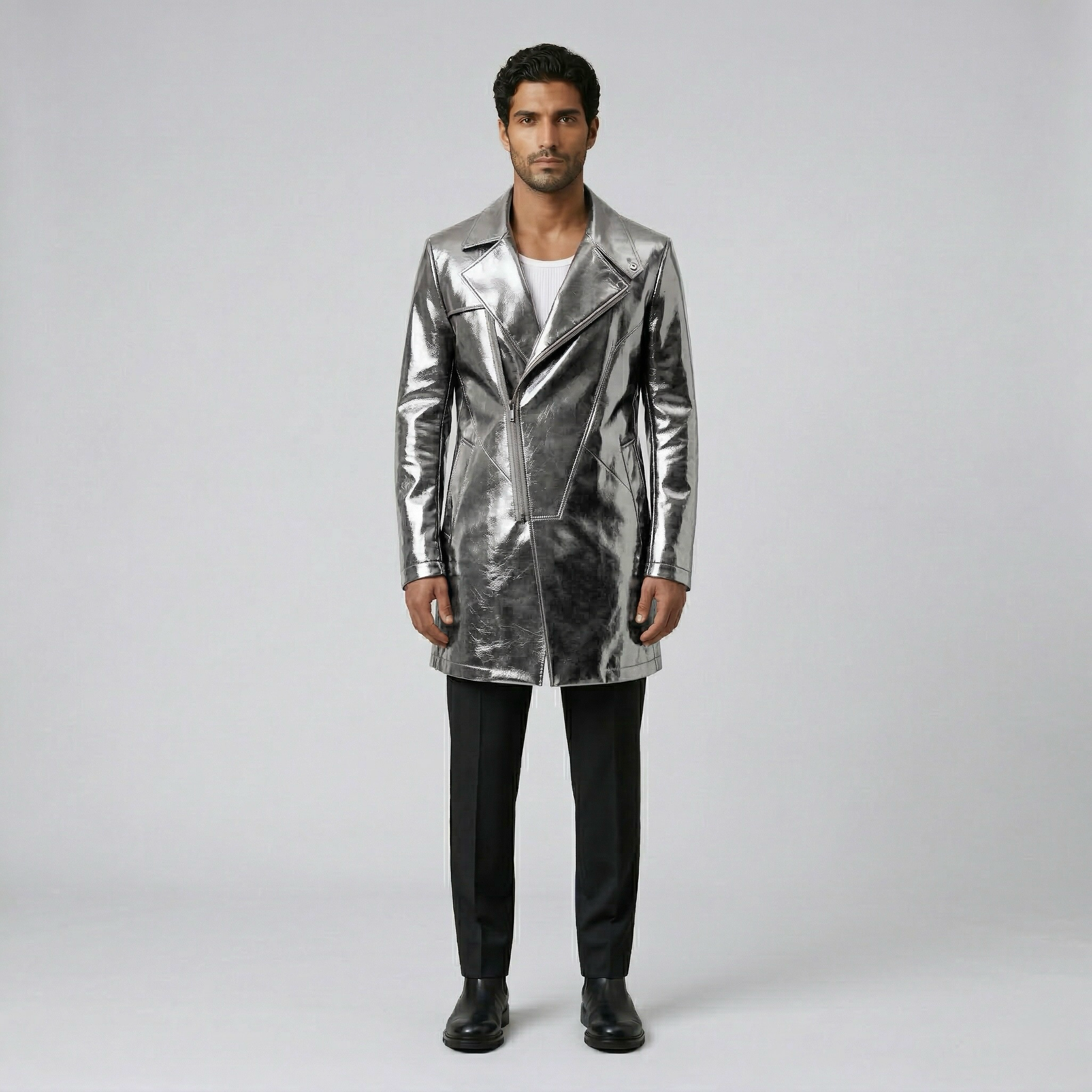 Men's High-Shine Faux-Leather Coat