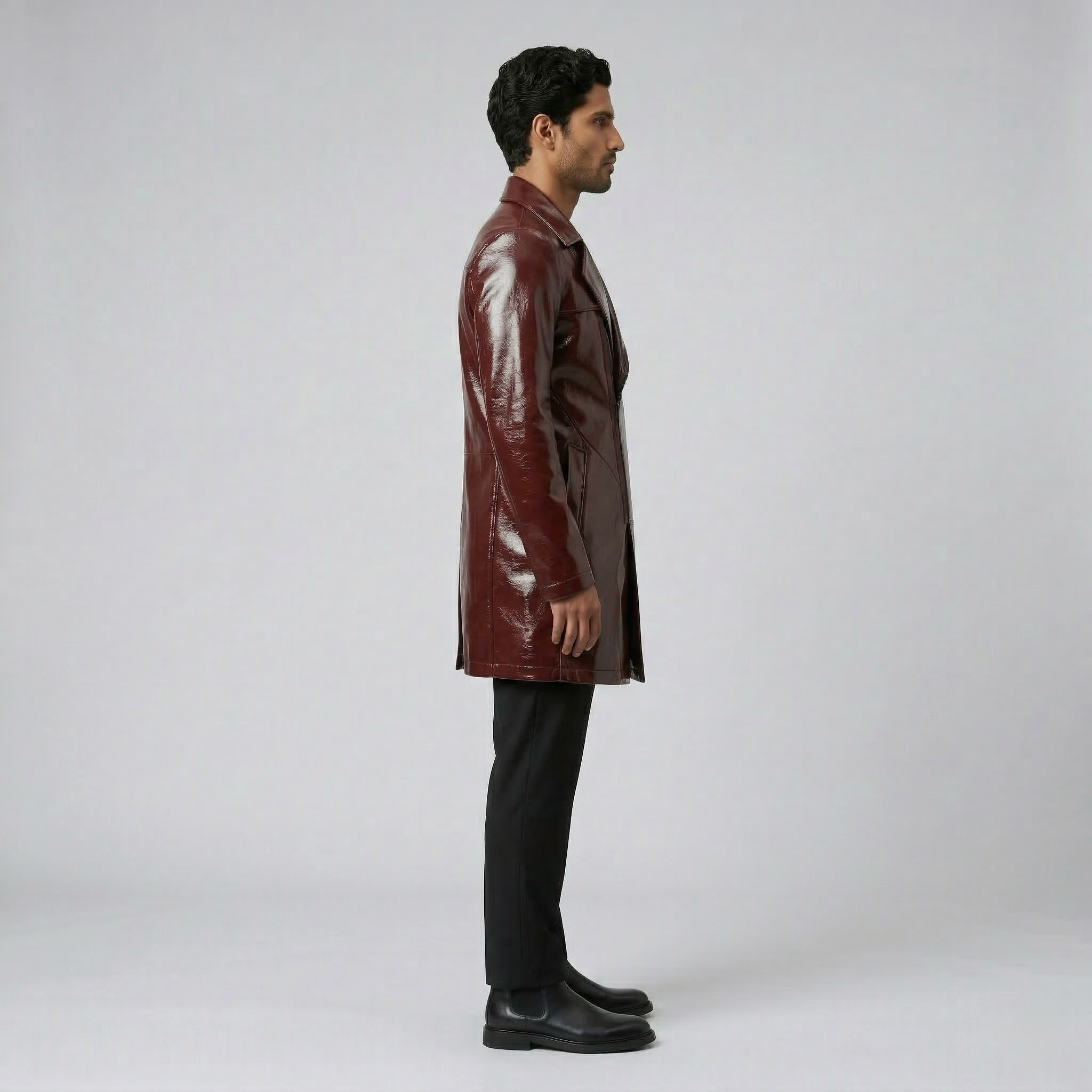 Men's High-Shine Faux-Leather Coat