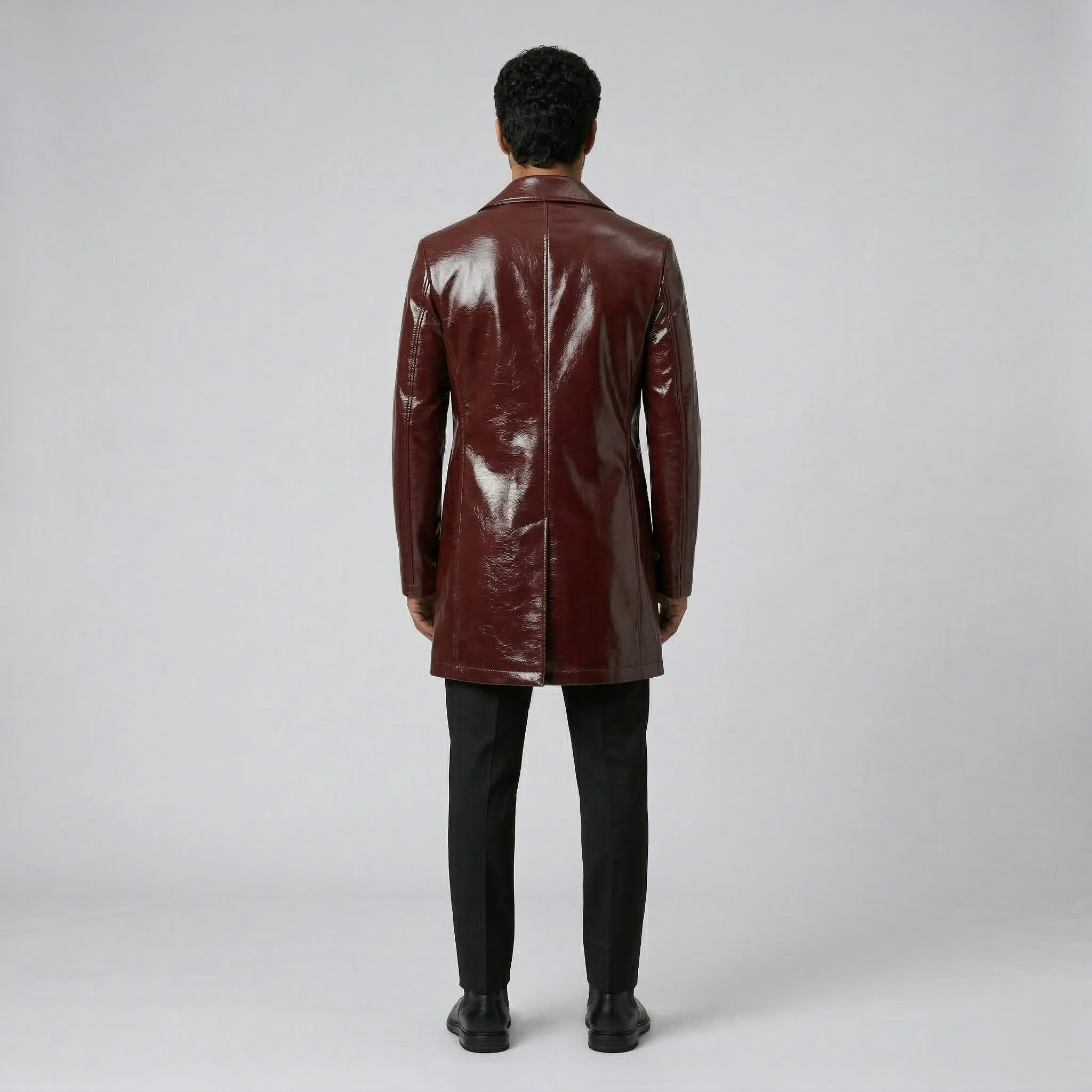 Men's High-Shine Faux-Leather Coat