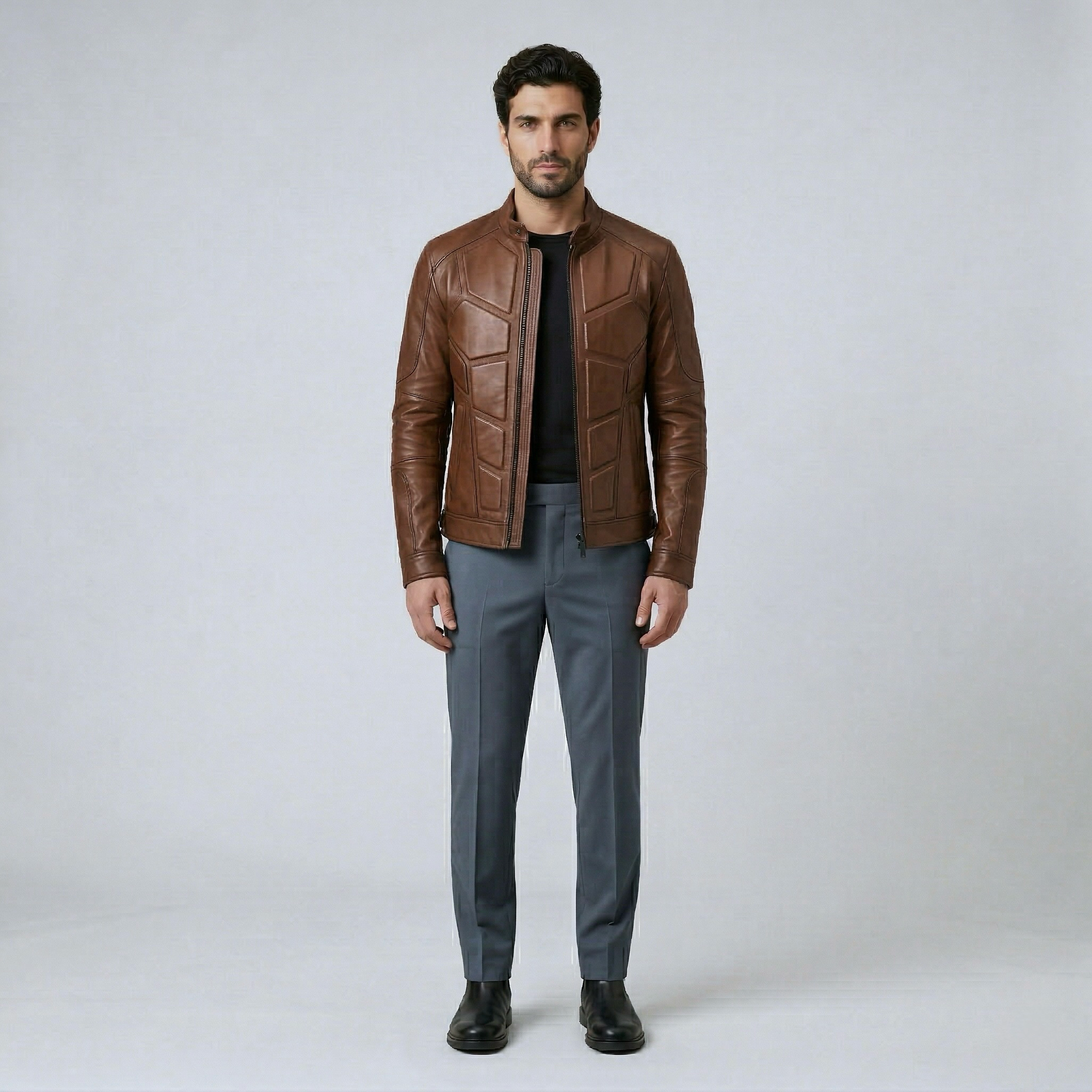 Men's Paneled Faux-Leather Jacket