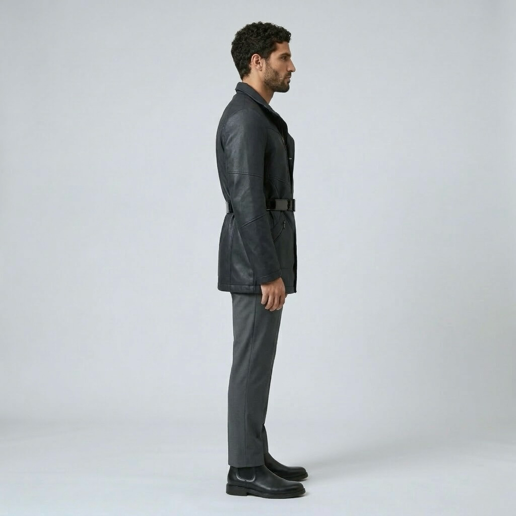 Men's Belted Faux-Leather Jacket