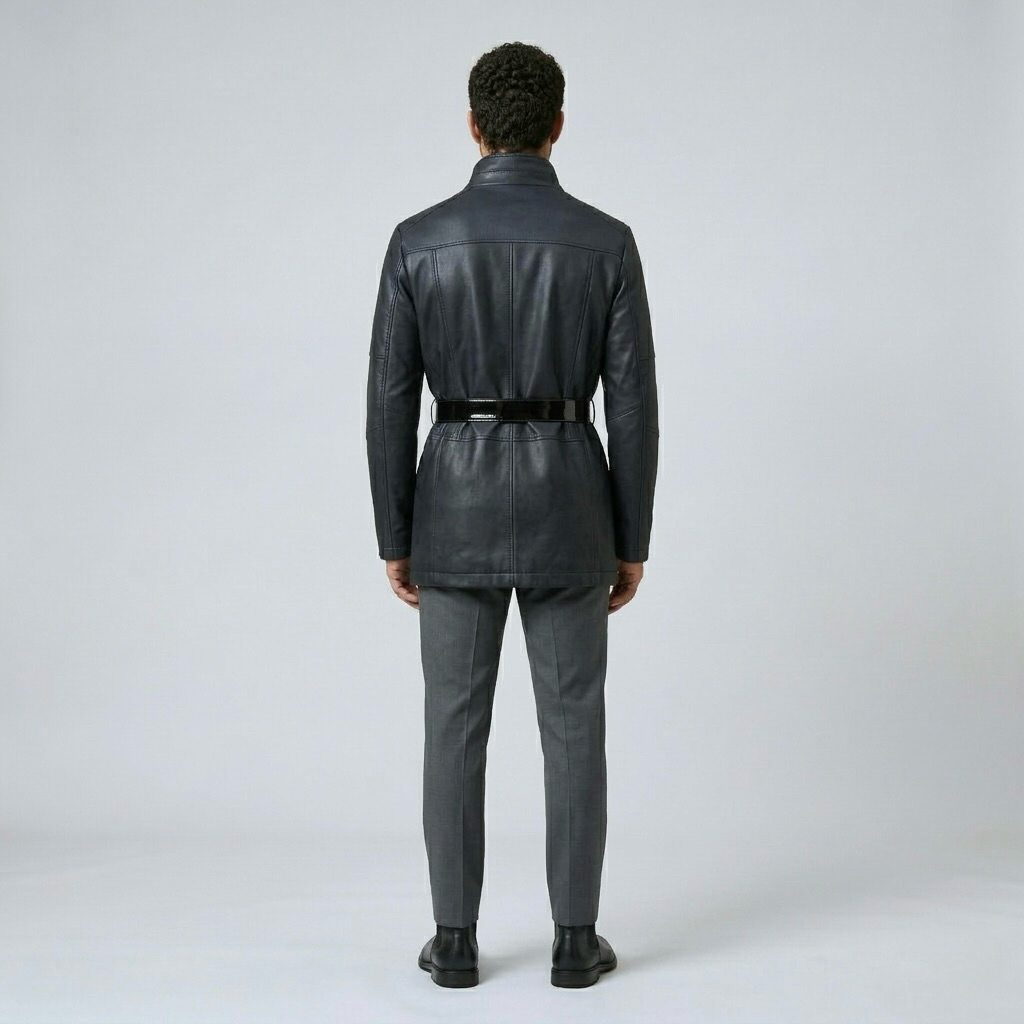 Men's Belted Faux-Leather Jacket