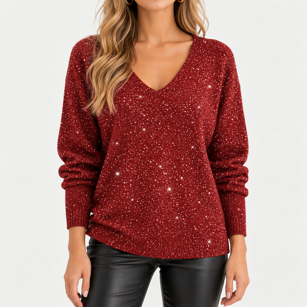 Dianne – Sequin V-Neck Christmas Sweater