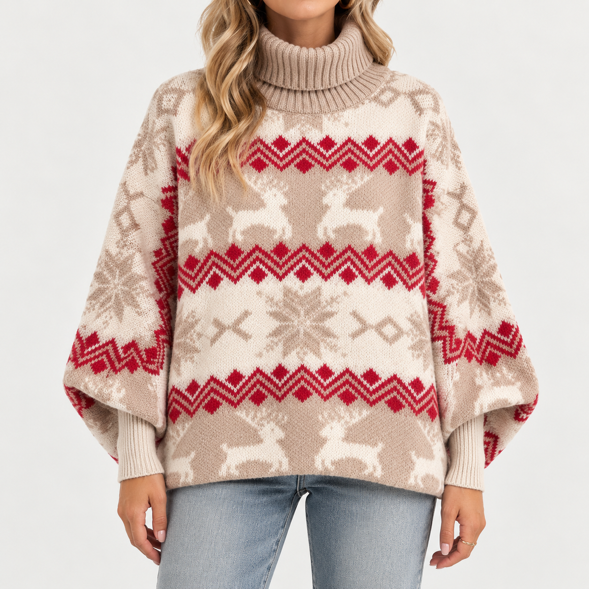 Briana – Reindeer Turtleneck Christmas Sweater