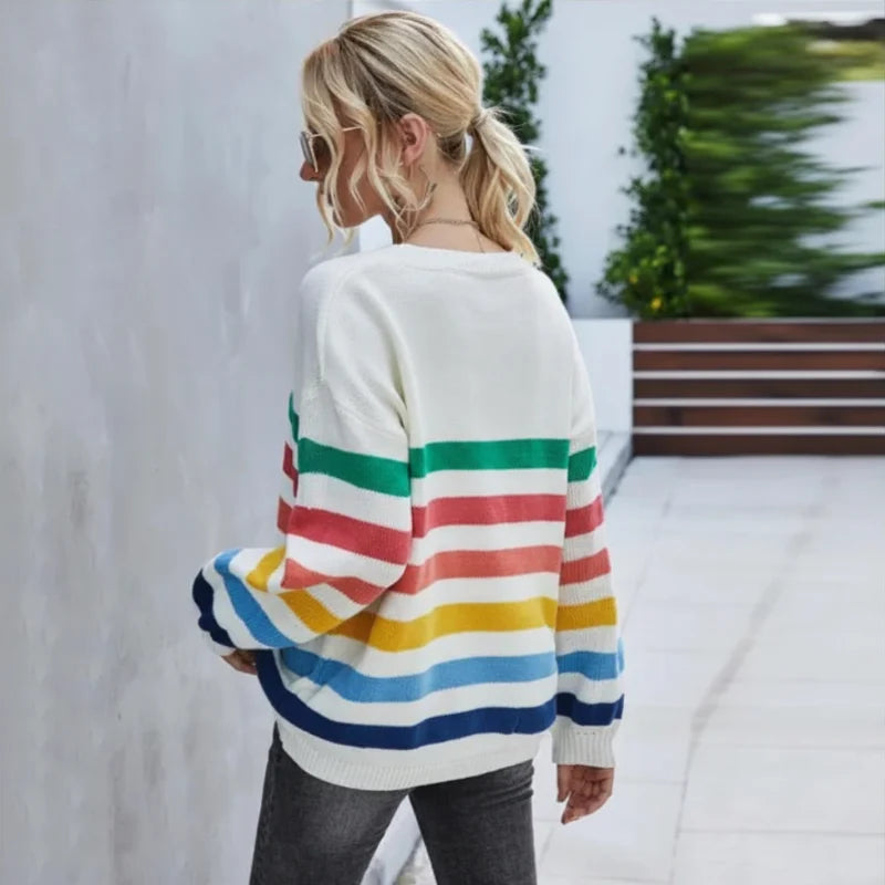 Amber Collection | Women's Cropped Striped Sweater with Ribbed Trim | Relaxed Fit for Casual Comfort 3