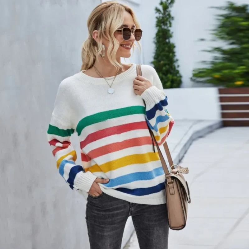 Amber Collection | Women's Cropped Striped Sweater with Ribbed Trim | Relaxed Fit for Casual Comfort 4