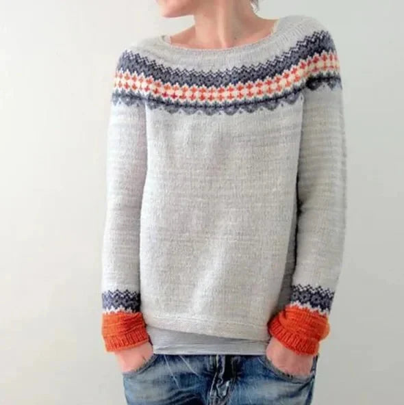 Classic Collection | Women's Crew Neck Fair Isle Sweater with Multi-Color Pattern | Relaxed Fit for Cozy Everyday Comfort 0