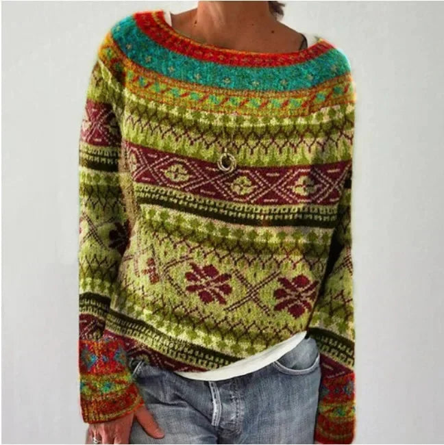 Classic Collection | Women's Crew Neck Fair Isle Sweater with Multi-Color Pattern | Relaxed Fit for Cozy Everyday Comfort 1