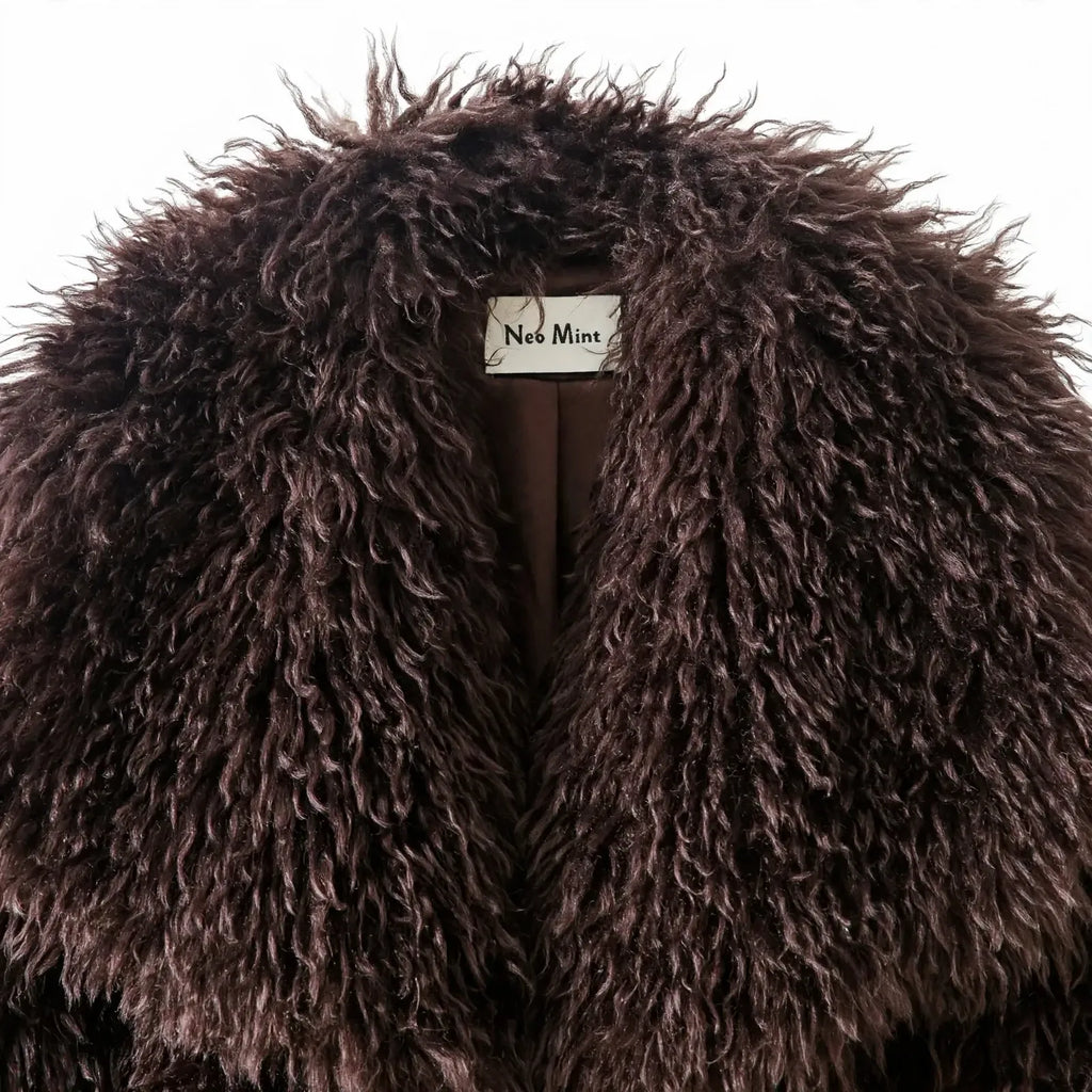 Claudia  - Turn-Down Collar Shaggy Jacket Coat