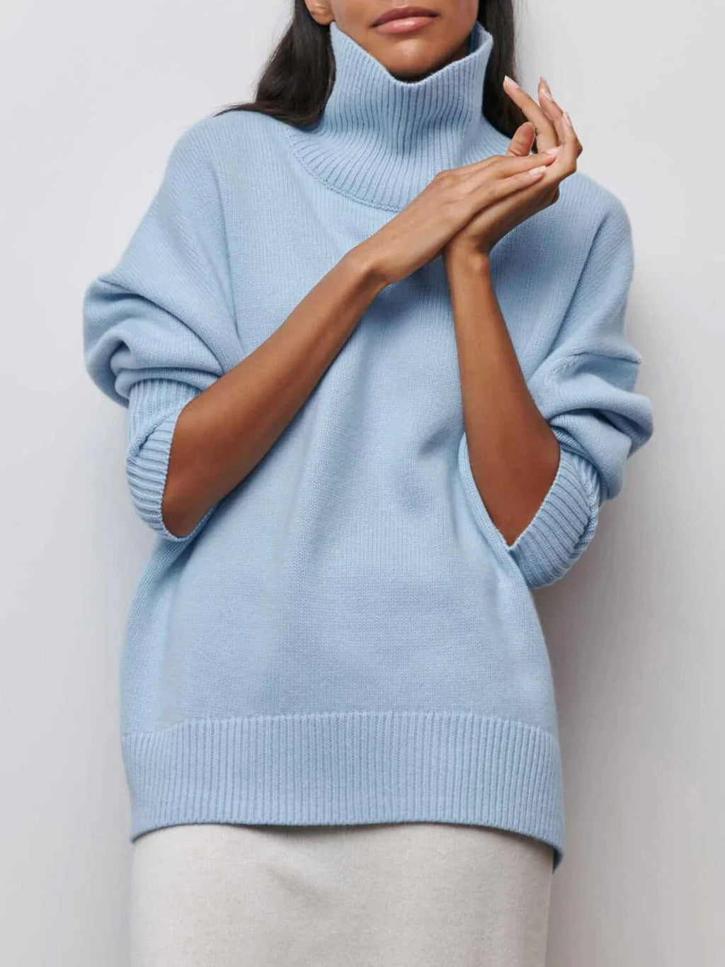 Colleen Collection | Women's Oversized Turtleneck Sweater with Elbow Slit Design | Ribbed Knit Fabric for Comfortable Layering 0