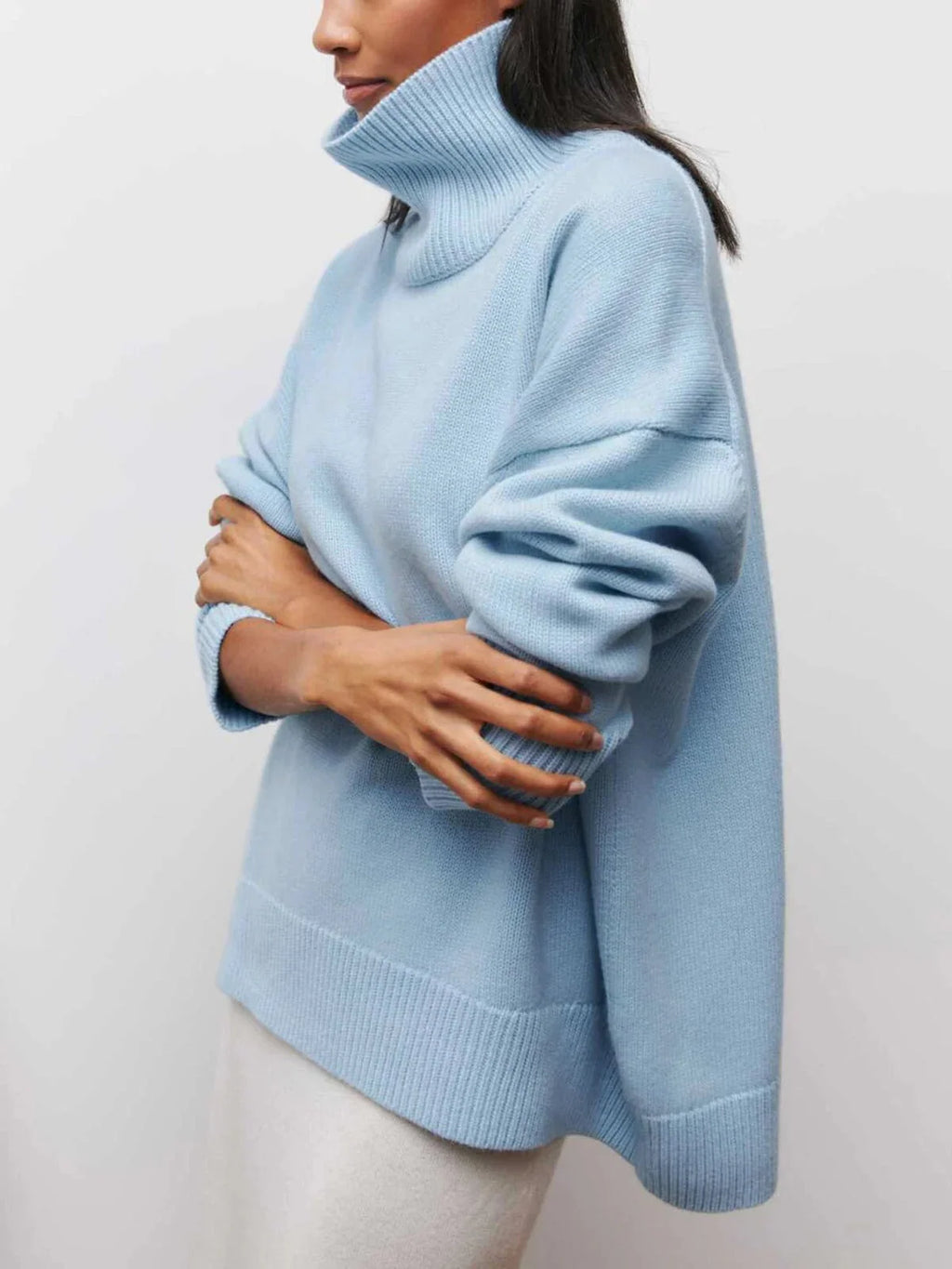 Colleen Collection | Women's Oversized Turtleneck Sweater with Elbow Slit Design | Ribbed Knit Fabric for Comfortable Layering 1