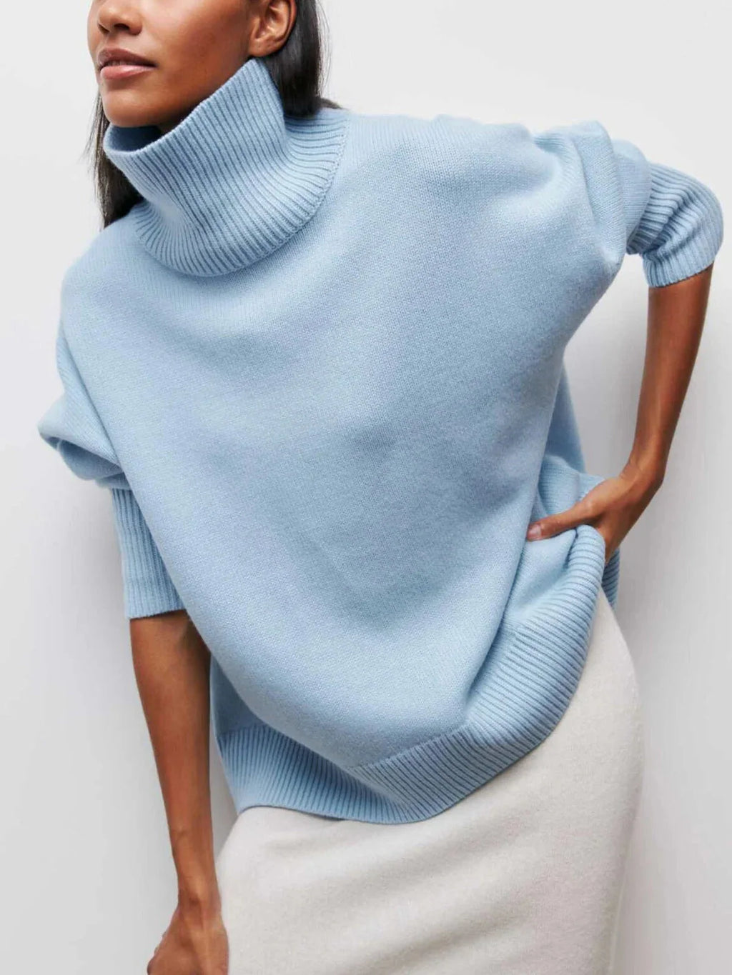 Colleen Collection | Women's Oversized Turtleneck Sweater with Elbow Slit Design | Ribbed Knit Fabric for Comfortable Layering 2