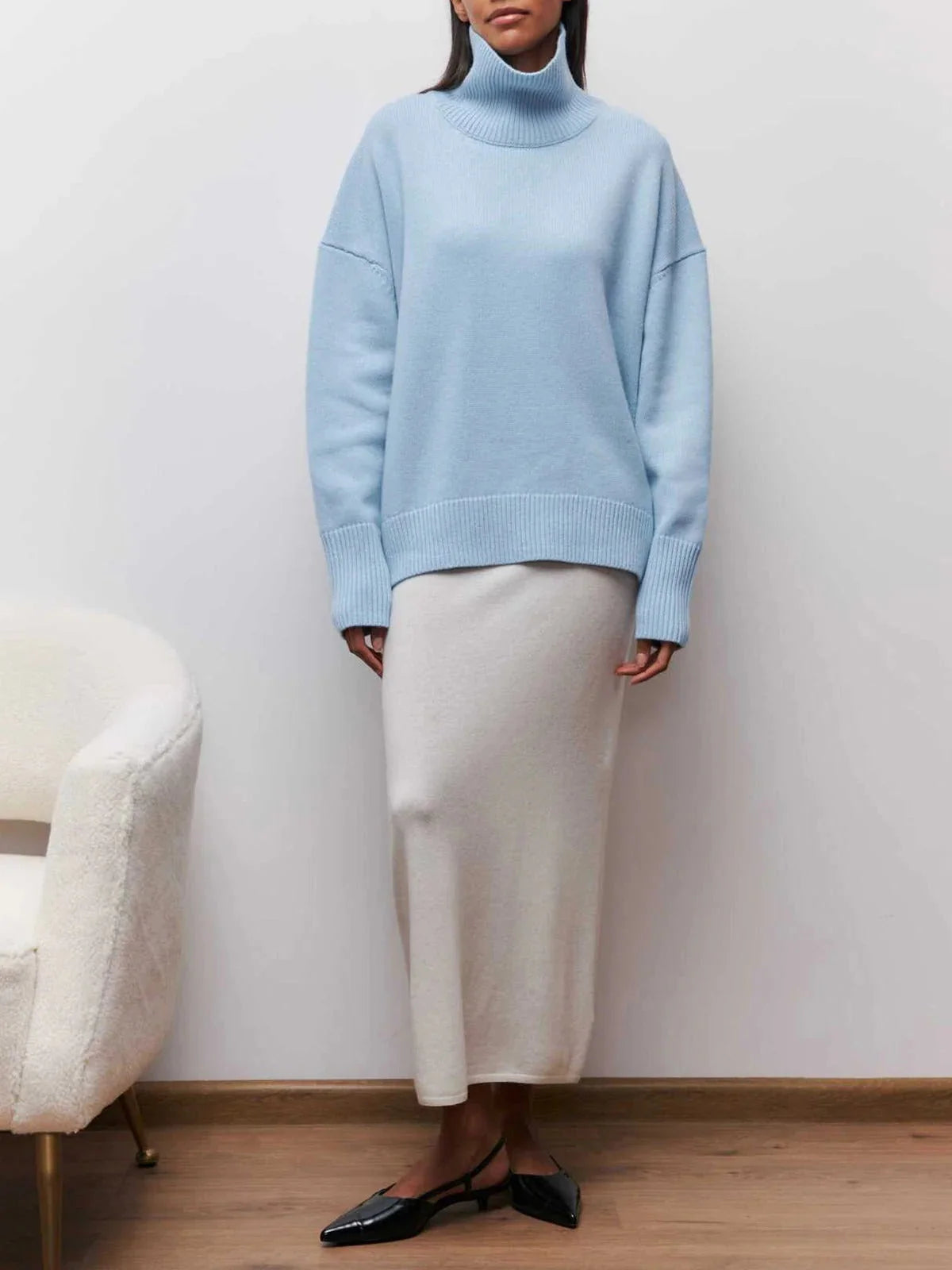 Colleen Collection | Women's Oversized Turtleneck Sweater with Elbow Slit Design | Ribbed Knit Fabric for Comfortable Layering 3