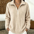 CozyLine | Women's Ribbed Plush Fleece Quarter-Zip Pullover Sweater with Adjustable Collar | Lightweight Warmth for Everyday Comfort 0