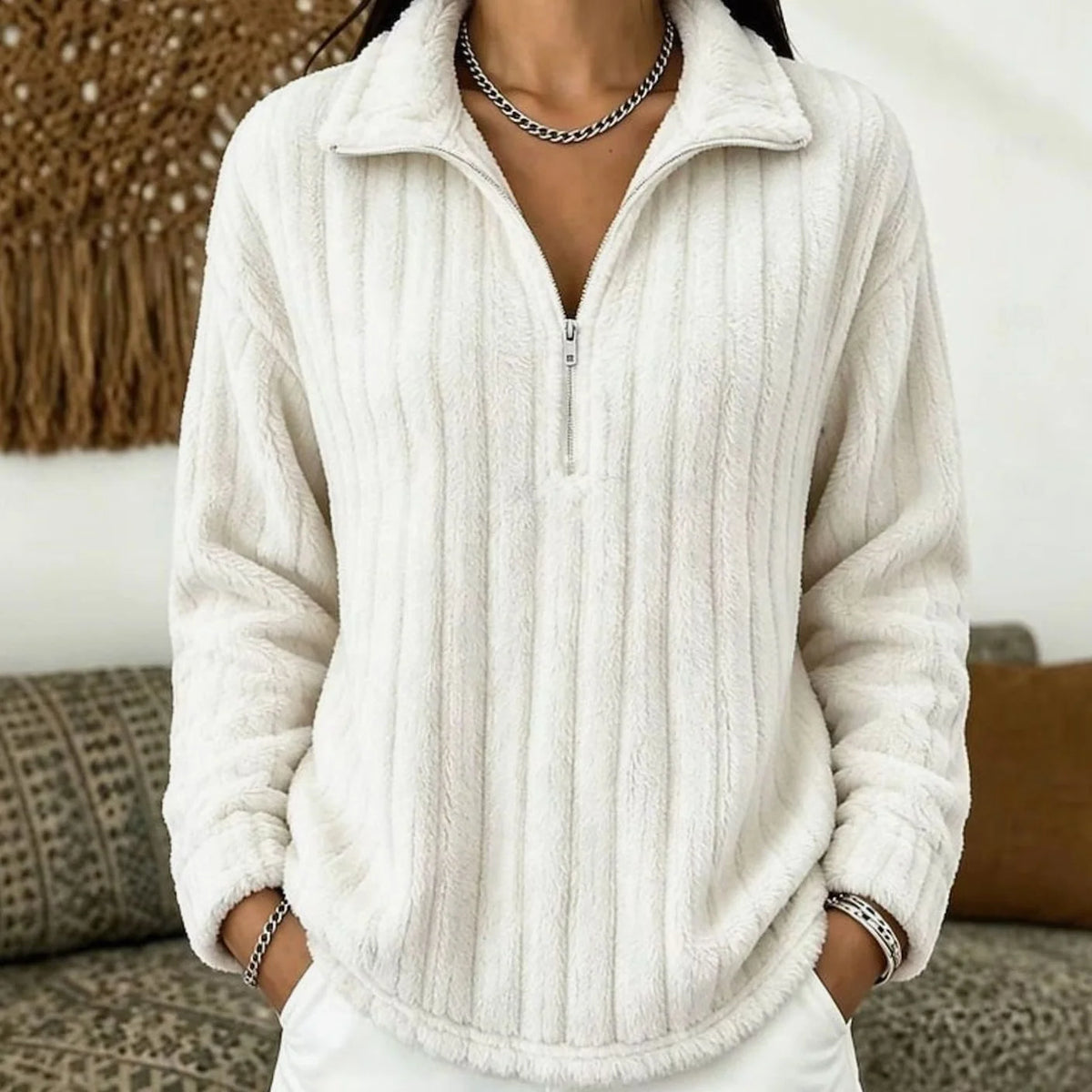 CozyLine | Women's Ribbed Plush Fleece Quarter-Zip Pullover Sweater with Adjustable Collar | Lightweight Warmth for Everyday Comfort 3