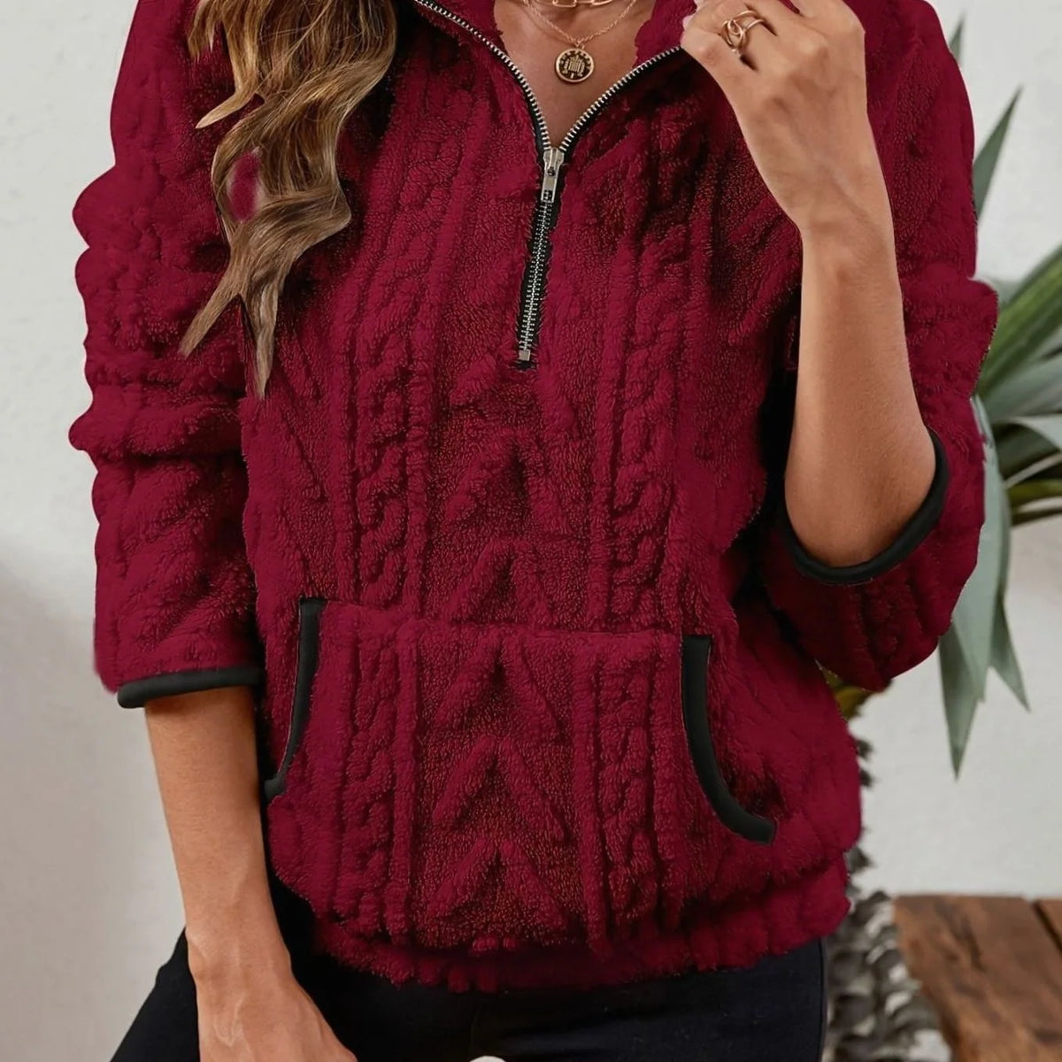 CozyWear | Women's Fleece Half-Zip Pullover with Kangaroo Pocket | Relaxed Fit Sweater for Warmth and Comfort 0