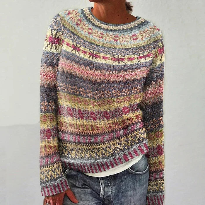 Cozy Collection | Women's Fair Isle Pullover Sweater with Relaxed Fit | Classic Round Neck Sweater for Warmth and Style 0