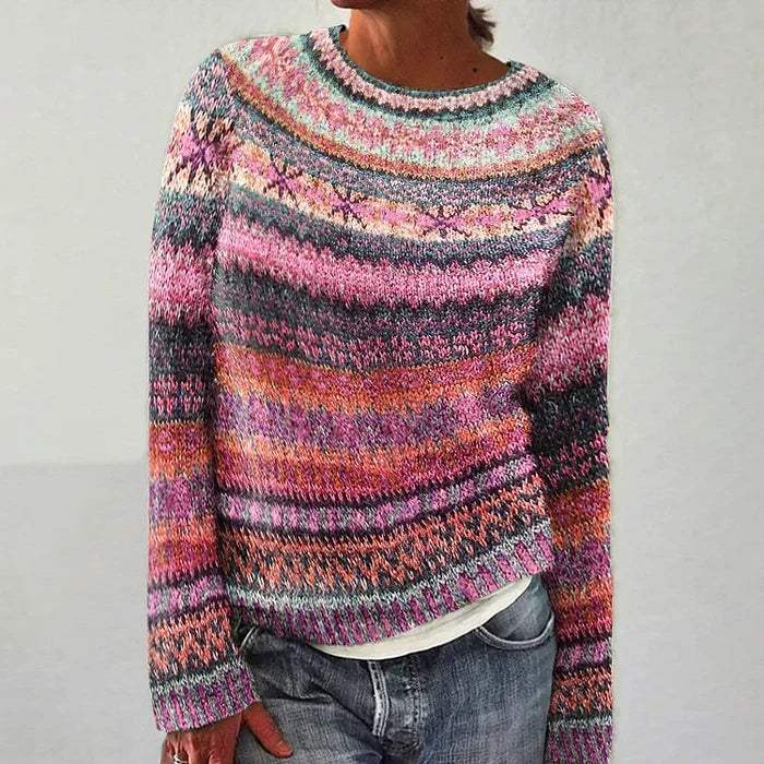 Cozy Collection | Women's Fair Isle Pullover Sweater with Relaxed Fit | Classic Round Neck Sweater for Warmth and Style 1