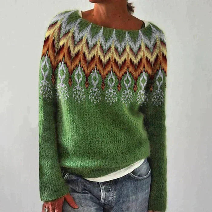Cozy Collection | Women's Fair Isle Pullover Sweater with Relaxed Fit | Classic Round Neck Sweater for Warmth and Style 3