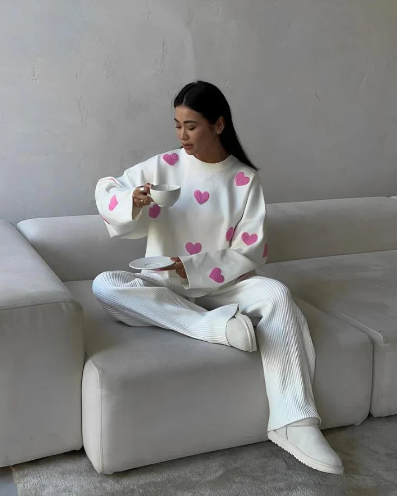 Cozy Collection | Women's Oversized Sweater with Heart Print Design | Relaxed Fit Crewneck for Casual Comfort 8