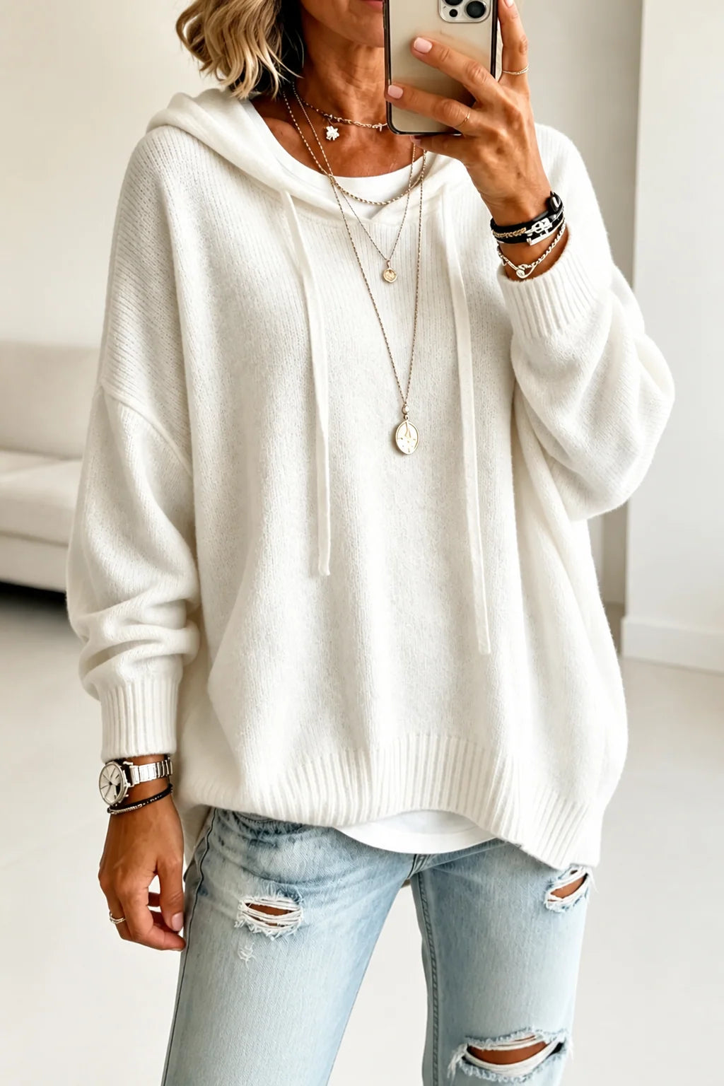 Cozy Knitwear | Oversized Hooded Sweater with Drawstring for Comfortable Layering 0