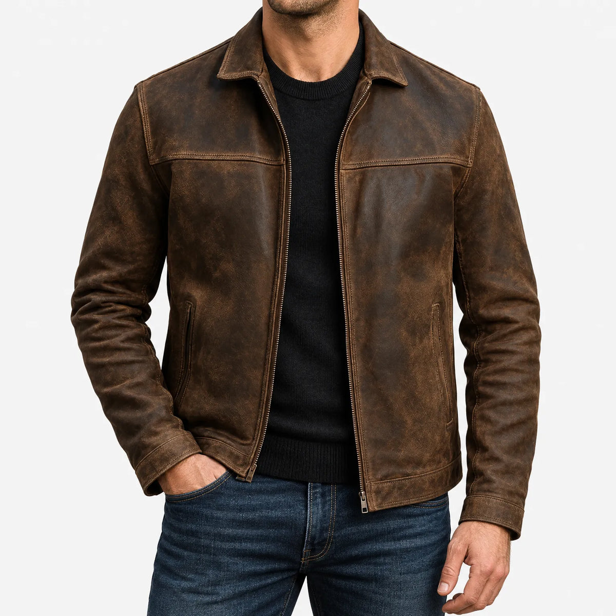 Doug  - Classic Zip-Up Leather Jacket