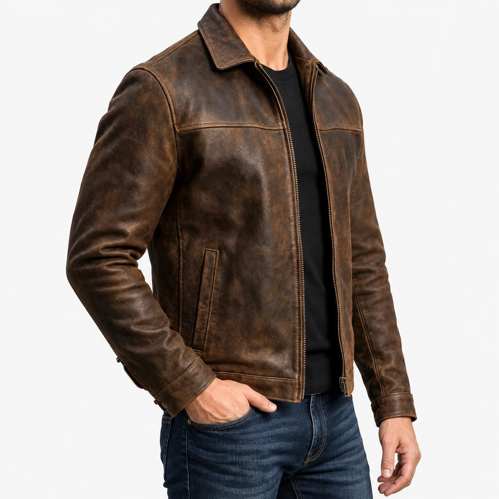 Doug  - Classic Zip-Up Leather Jacket
