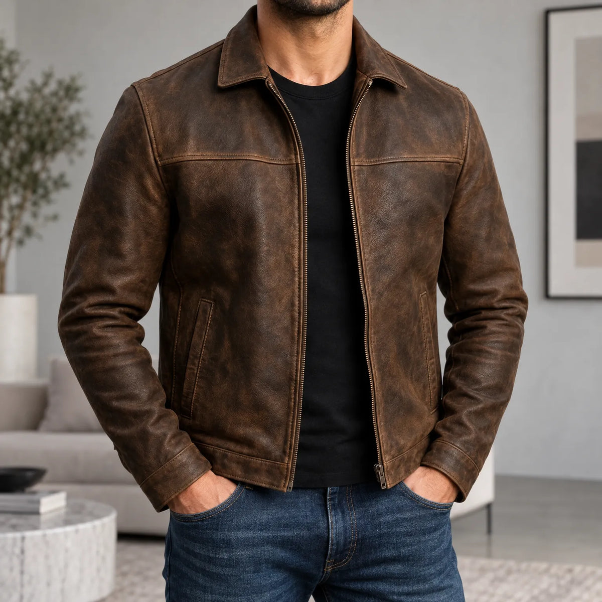 Doug  - Classic Zip-Up Leather Jacket