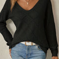 Elegant Knitwear Collection | Women's V-Neck Diamond-Knit Sweater with Openwork Design | Relaxed Fit Layering Top for Everyday Comfort 0