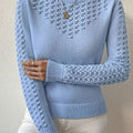 Essence Collection | Women's Pointelle-Knit Sweater with Round Neck | Lightweight Long Sleeve for Versatile Layering 0