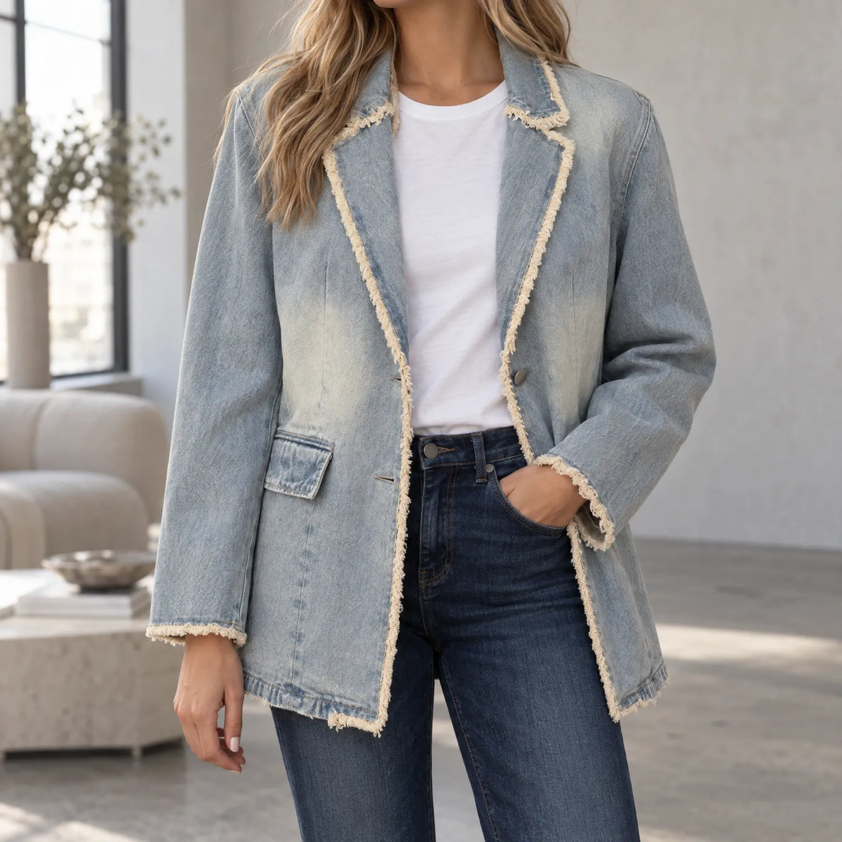 Frayden - Distressed Denim Blazer Evelyn