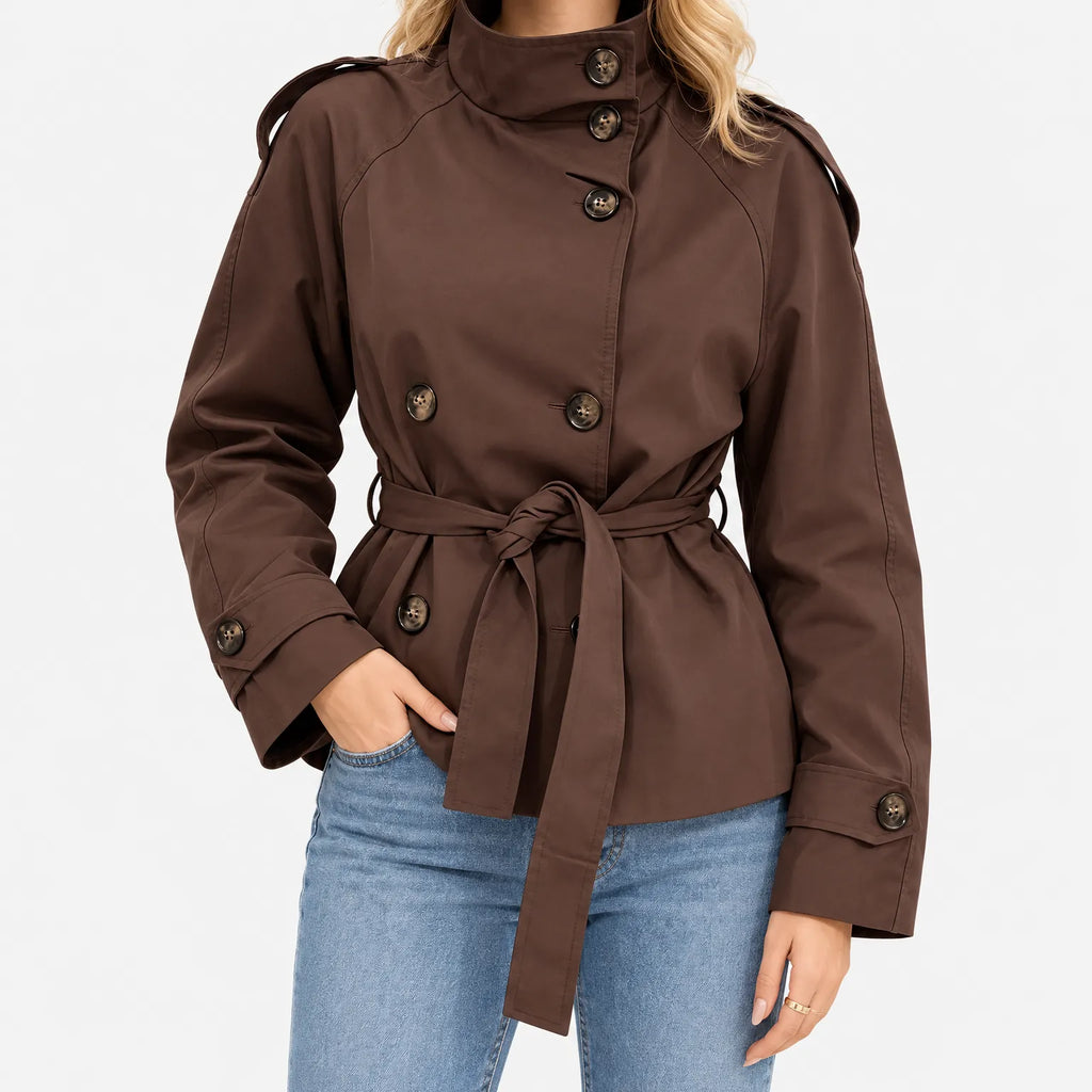 Jacquelyn  - Women's Short Double Breasted Trench Jacket