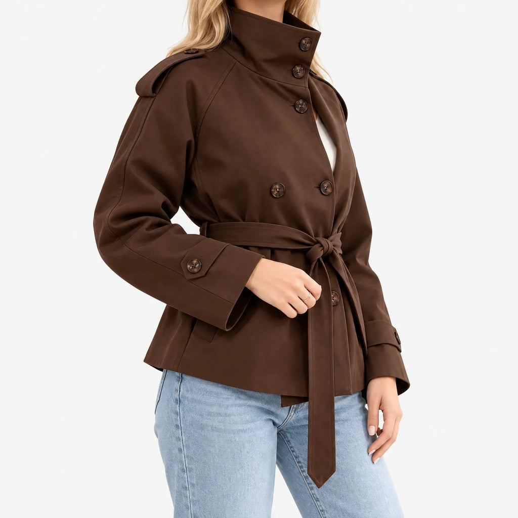 Jacquelyn  - Women's Short Double Breasted Trench Jacket
