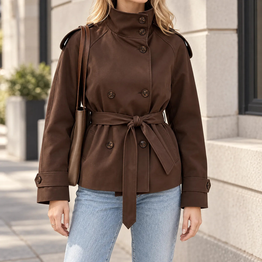 Jacquelyn  - Women's Short Double Breasted Trench Jacket