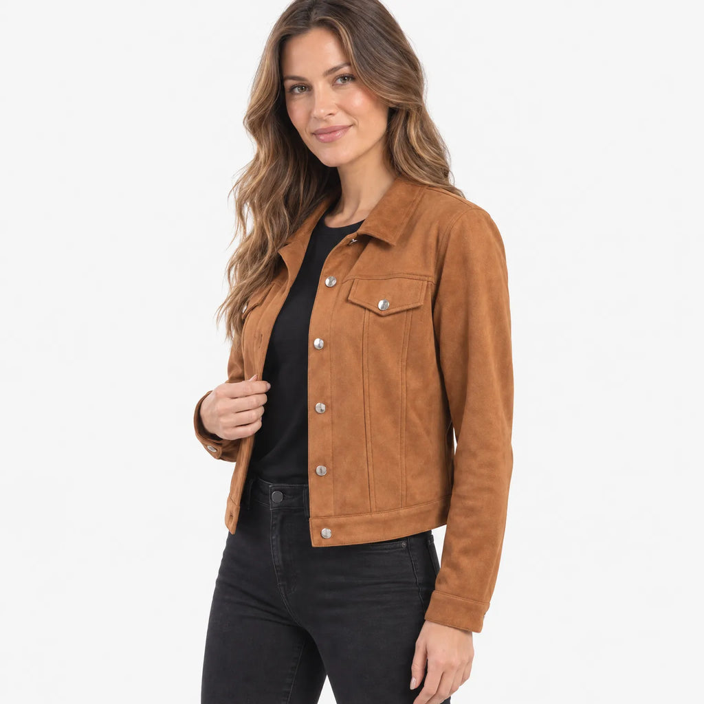 Joanne  - Women's Cropped Button-Up Trucker Jacket