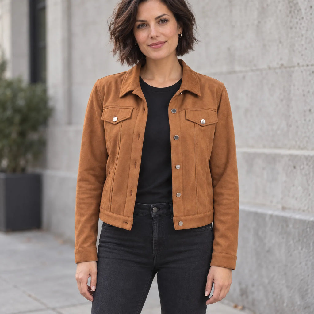 Joanne  - Women's Cropped Button-Up Trucker Jacket