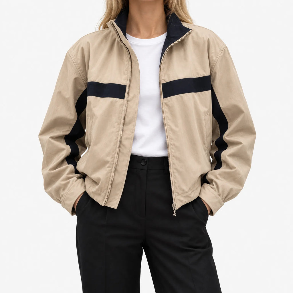 Jody  - Women's Retro Color Block Bomber Jacket