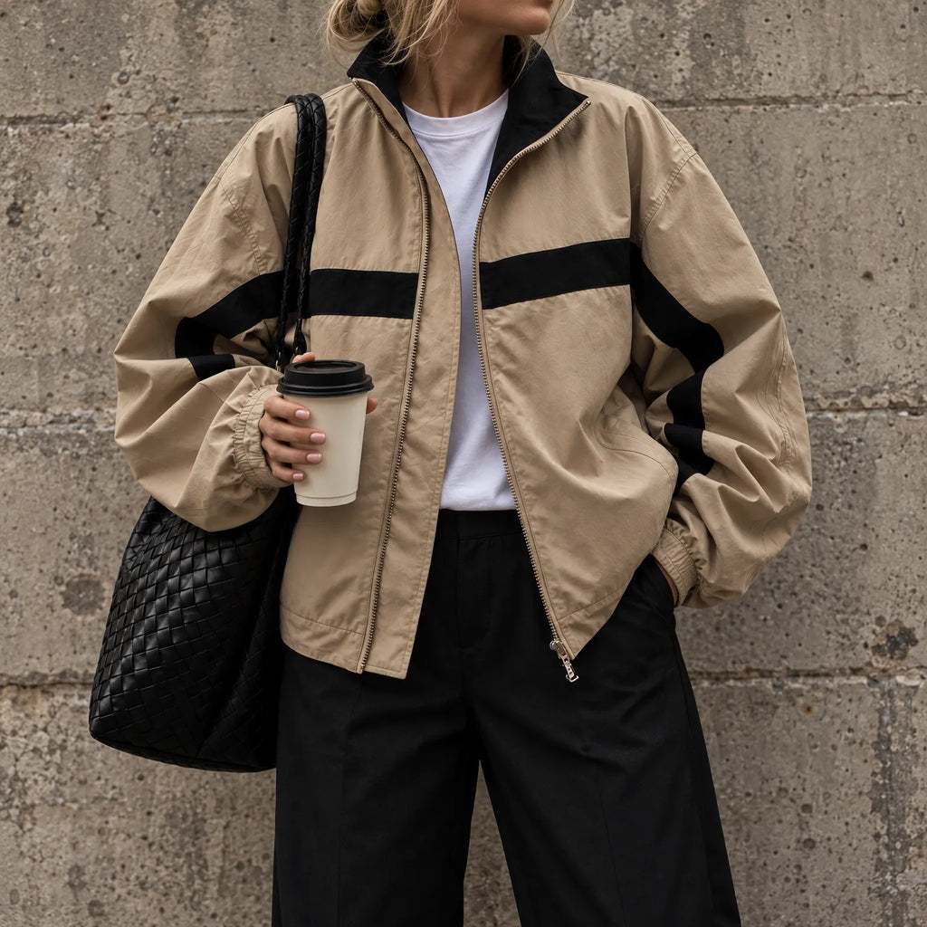 Jody  - Women's Retro Color Block Bomber Jacket