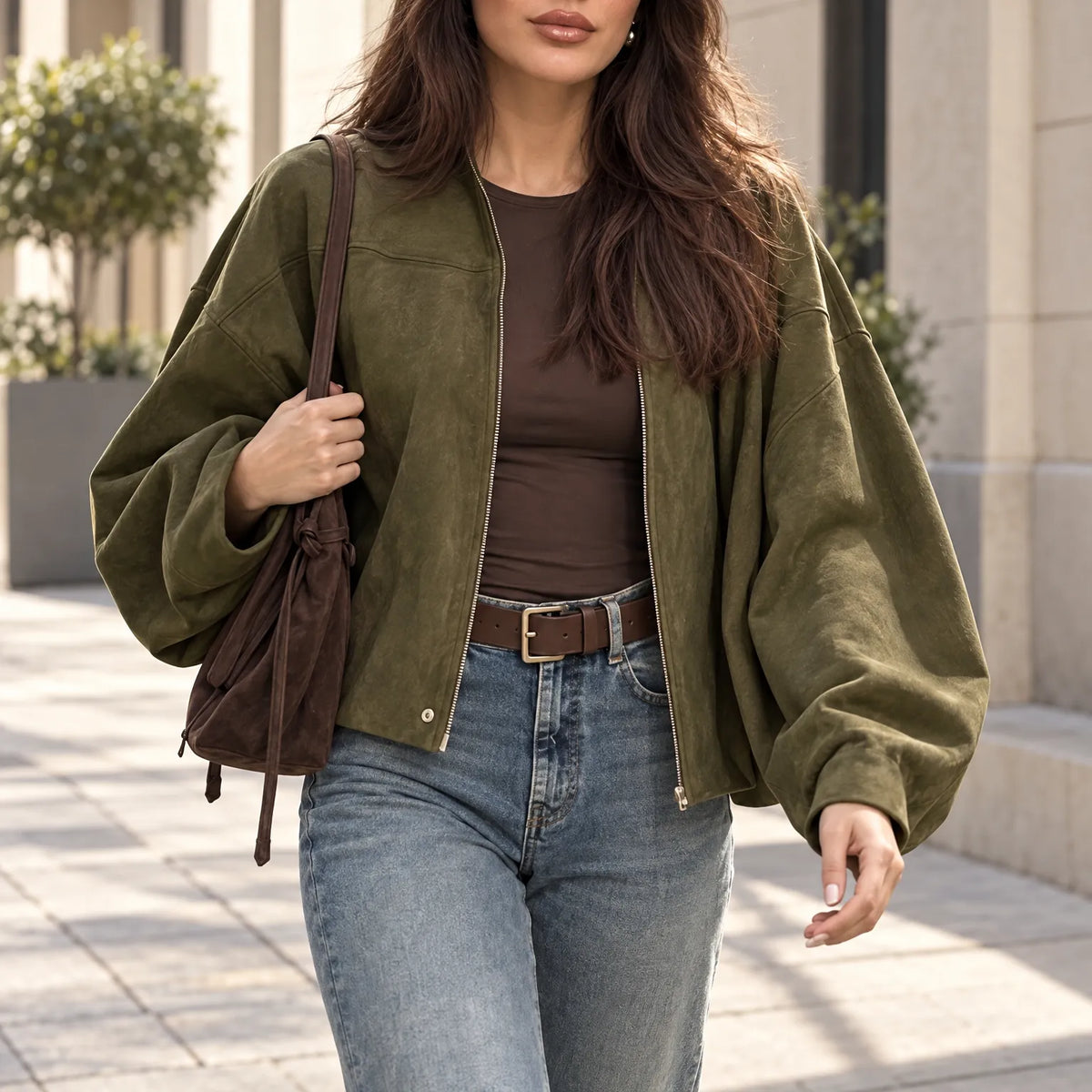 June - Drop-Shoulder Vintage Bomber Jacket 